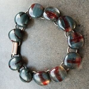 Vintage Gray and Red Glass Chain Link Bracelet